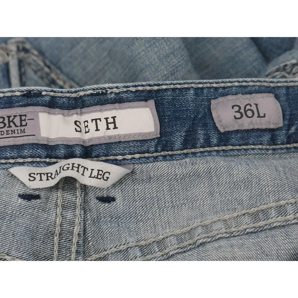 BKE Seth Straight Leg Jeans Blue Medium Wash Distressed Denim Men's 36x31